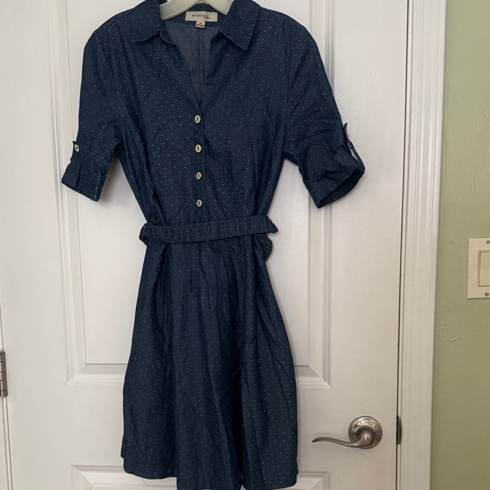 Monteau Blue Polka Dot Midi Dress
